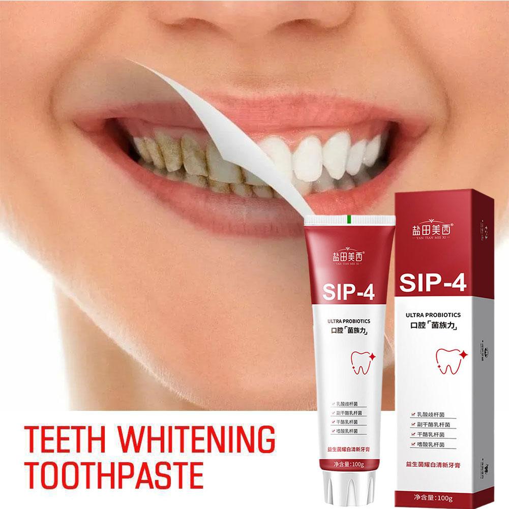 Teeth Whitening Yellow Teeth - Dentifricio Sbiancante Probiotico Sip-4 100g, Schiarisce